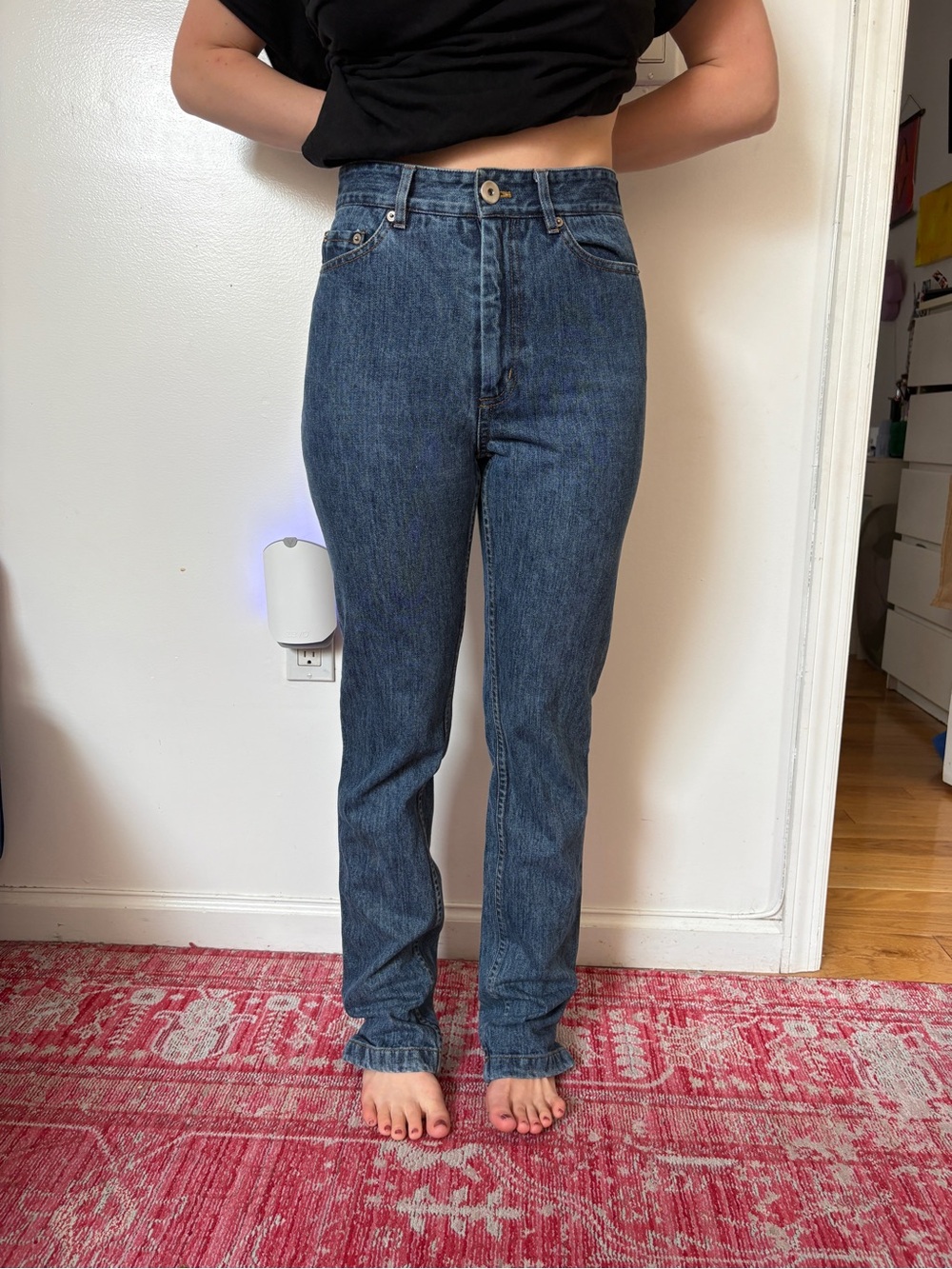 Matthew Adams Dolan High-Rise Straight Leg Jeans in Dark Blue Wash